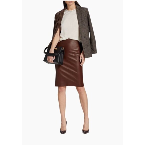 SPRWMN X REVOLVE Pencil Skirt Chocolate Brown Leather